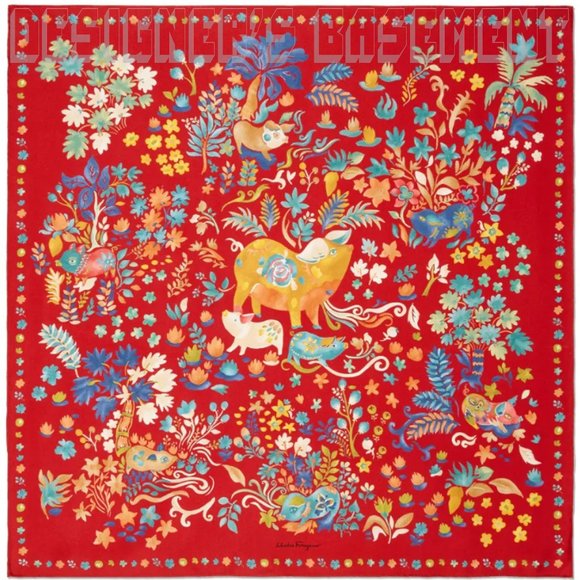 Salvatore Ferragamo Accessories - SALVATORE FERRAGAMO red floral Fortuna YEAR OF THE PIG silk scarf NWT+envelope🎁